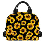 Black Sunflower Pattern Print Insulated Lunch Bag