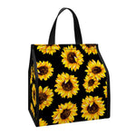 Black Sunflower Pattern Print Insulated Lunch Tote