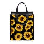 Black Sunflower Pattern Print Insulated Lunch Tote
