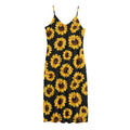 Black Sunflower Pattern Print Jersey Midi Cami Dress