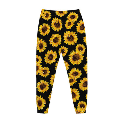 Black Sunflower Pattern Print Jogger Pants