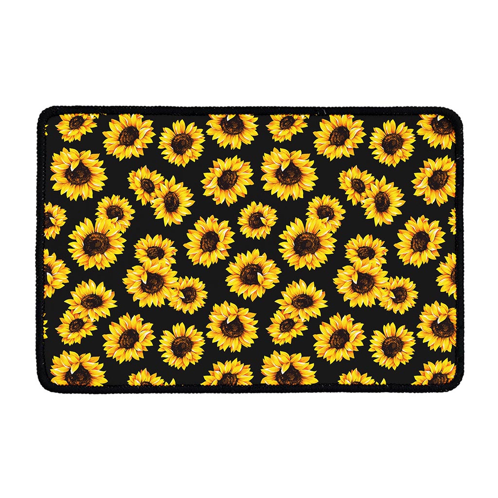 Black Sunflower Pattern Print Kitchen Mat