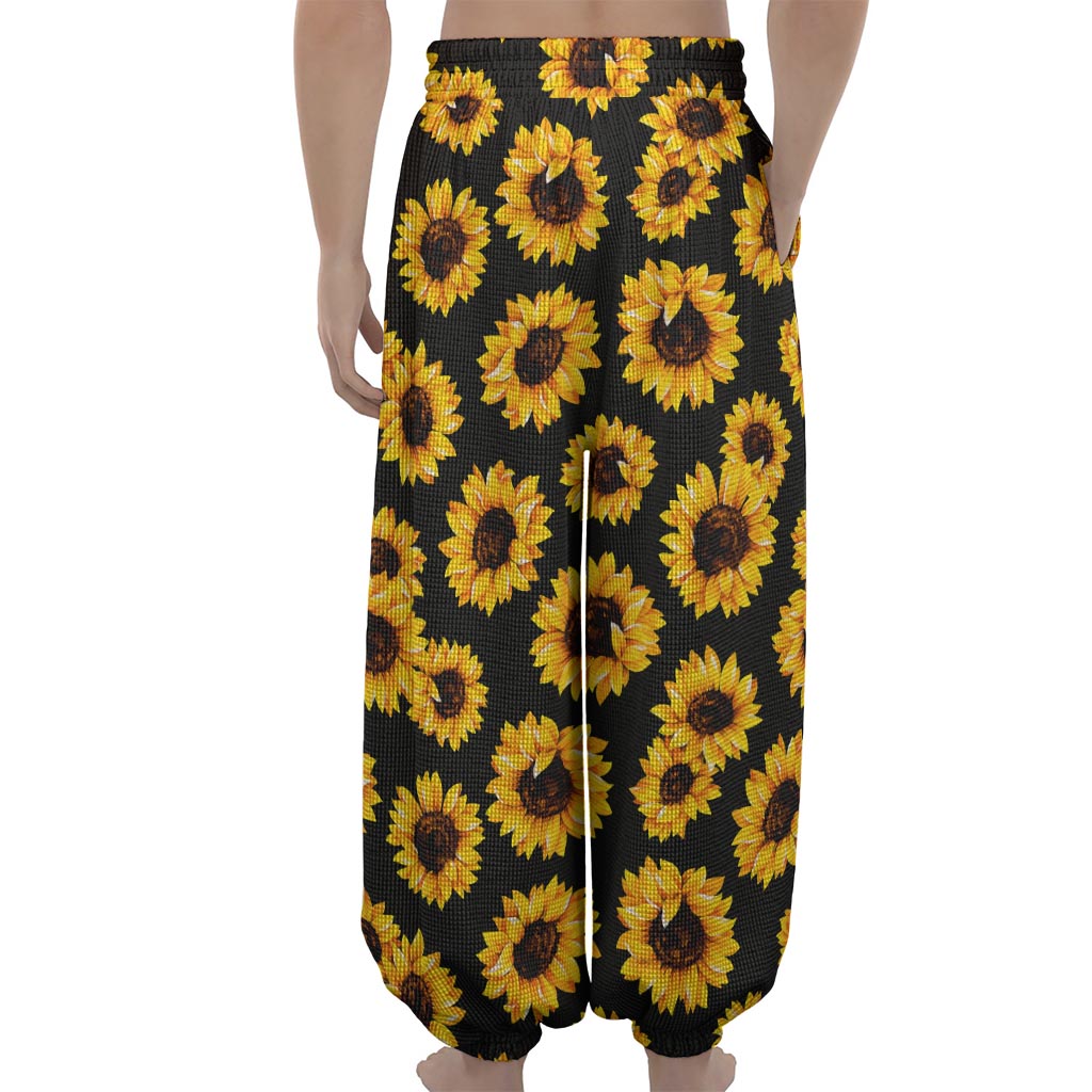 Black Sunflower Pattern Print Lantern Pants