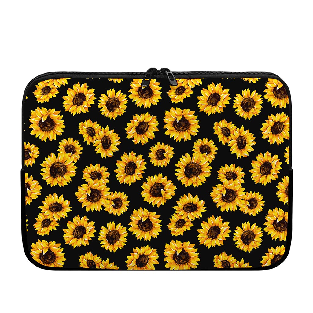 Black Sunflower Pattern Print Laptop Sleeve