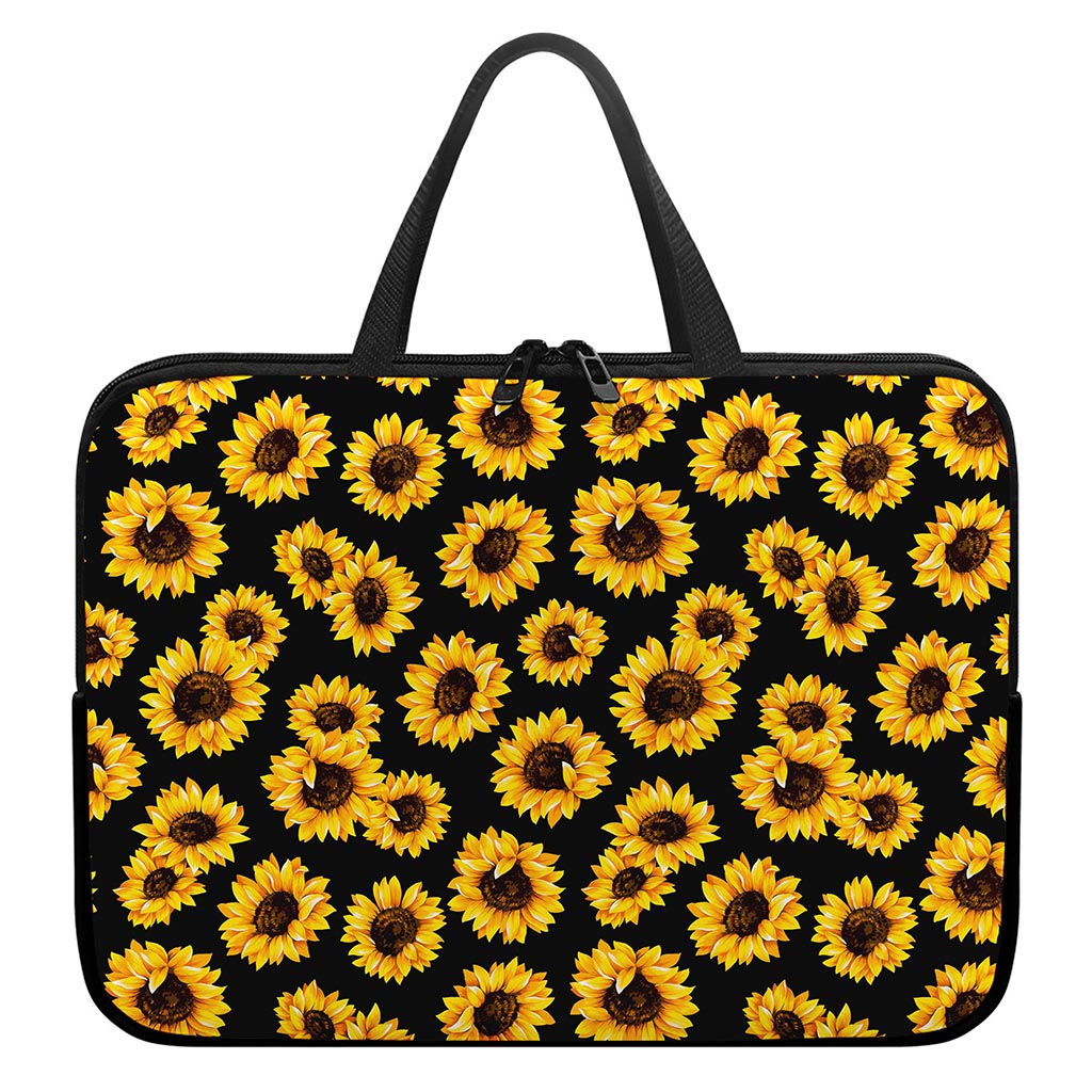Black Sunflower Pattern Print Laptop Sleeve With Handle