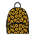 Black Sunflower Pattern Print Leather Backpack