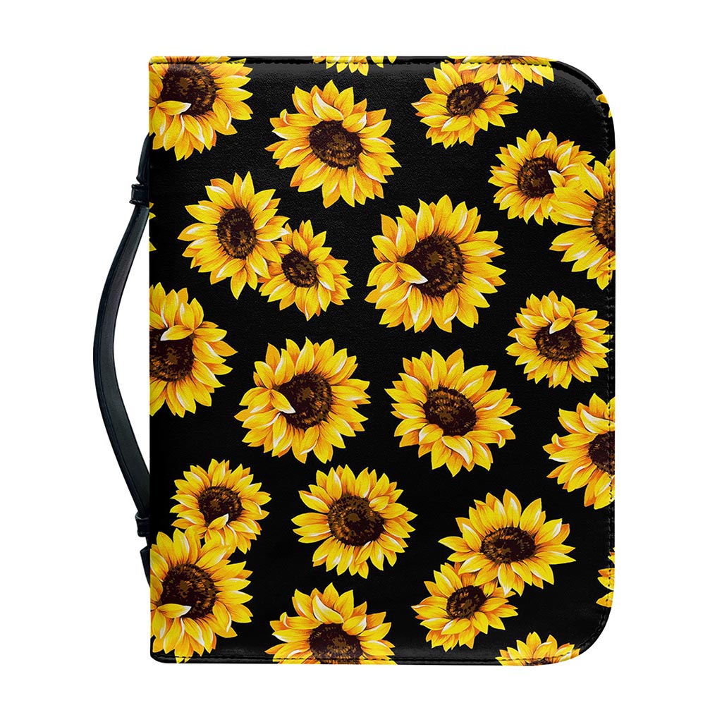 Black Sunflower Pattern Print Leather Bible Cover