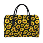 Black Sunflower Pattern Print Leather Duffle Bag