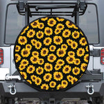 Black Sunflower Pattern Print Leather Spare Tire Cover