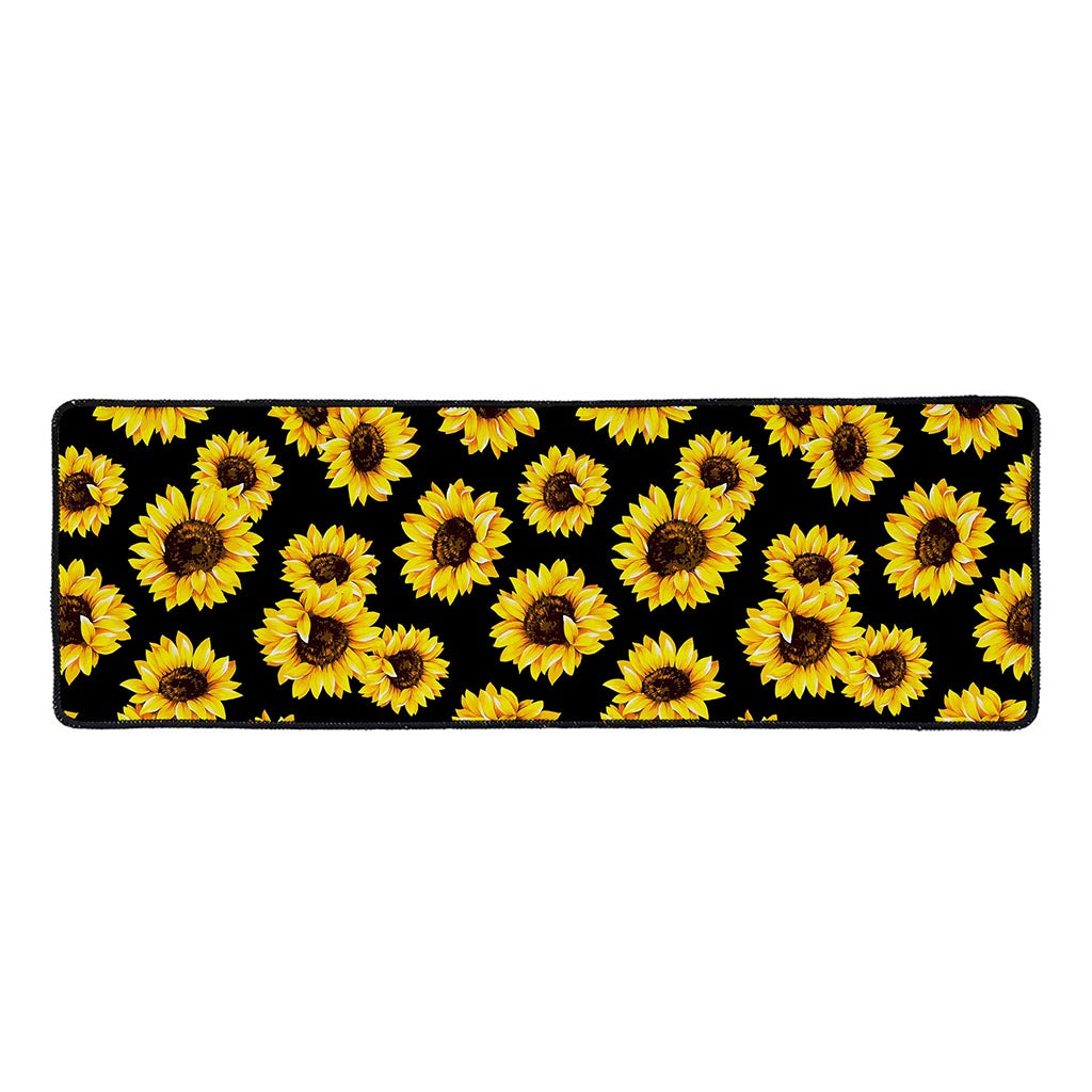 Black Sunflower Pattern Print Long Kitchen Mat