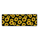 Black Sunflower Pattern Print Long Kitchen Mat