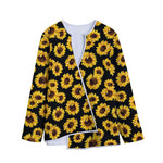 Black Sunflower Pattern Print Long Sleeve Short Coat