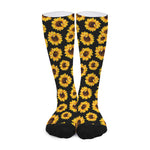 Black Sunflower Pattern Print Long Socks