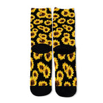 Black Sunflower Pattern Print Long Socks