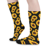Black Sunflower Pattern Print Long Socks