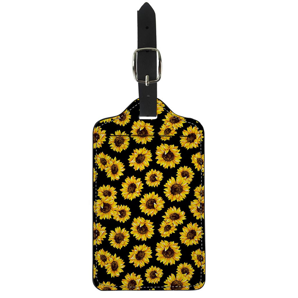 Black Sunflower Pattern Print Luggage Tag
