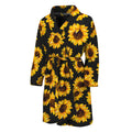 Black Sunflower Pattern Print Men's Bathrobe