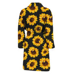 Black Sunflower Pattern Print Men's Bathrobe