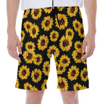 Black Sunflower Pattern Print Men's Beach Shorts