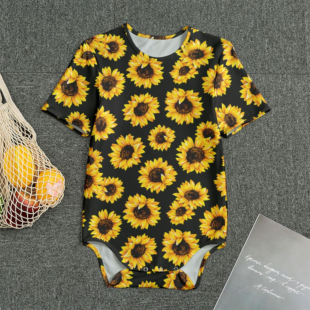 Black Sunflower Pattern Print Men's Bodysuit