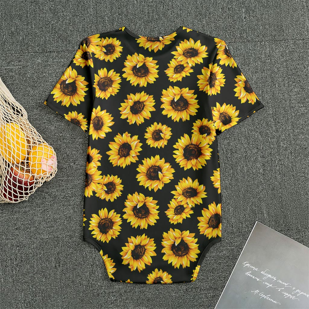 Black Sunflower Pattern Print Men's Bodysuit