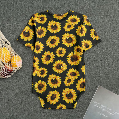 Black Sunflower Pattern Print Men's Bodysuit
