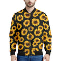 Black Sunflower Pattern Print Men's Bomber Jacket