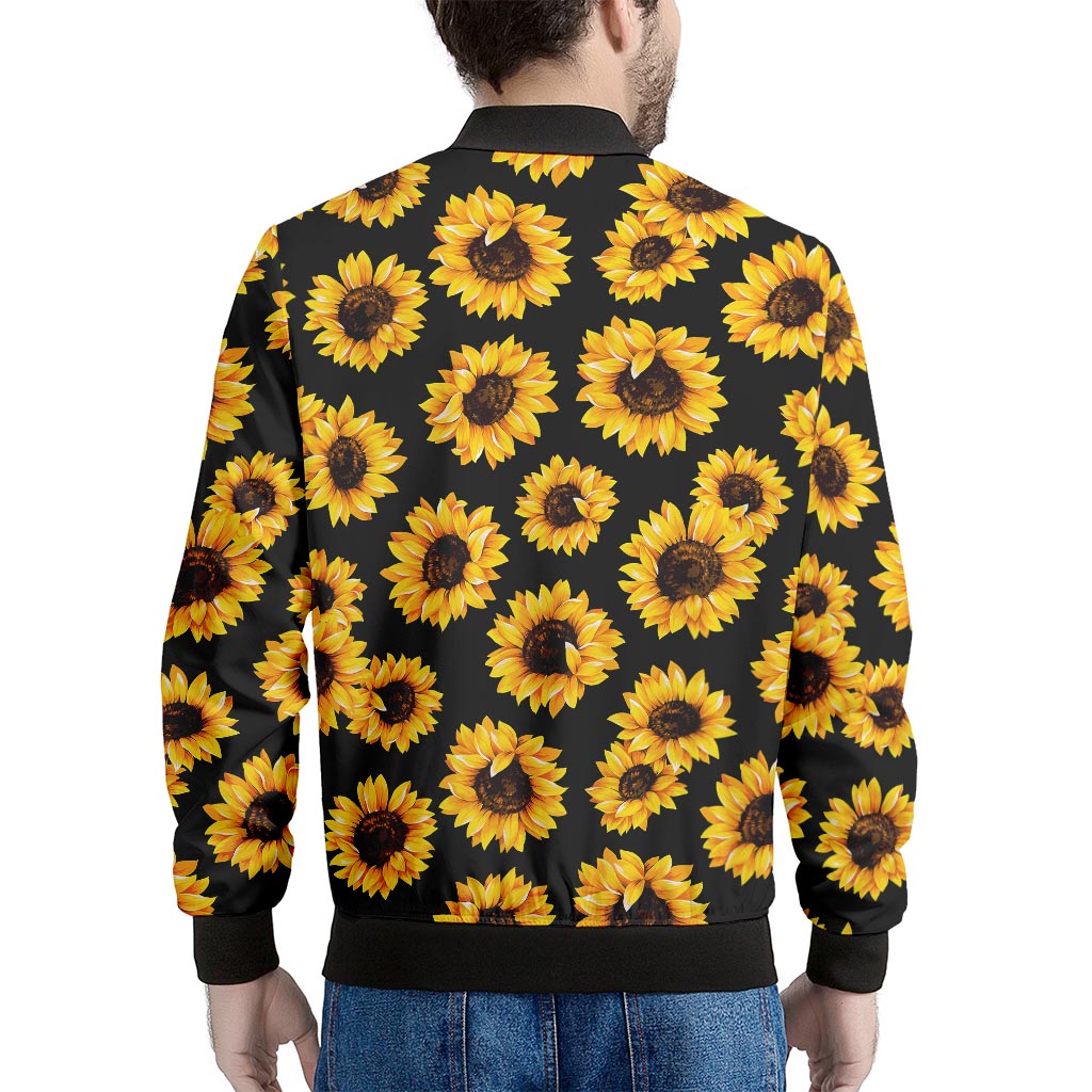 Black Sunflower Pattern Print Men's Bomber Jacket