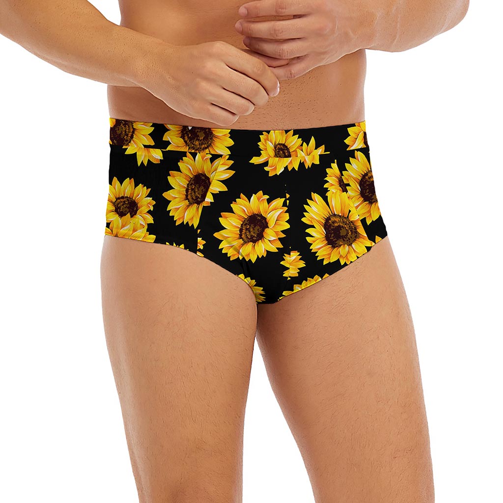Black Sunflower Pattern Print Men's Briefs