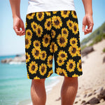 Black Sunflower Pattern Print Men's Cargo Shorts