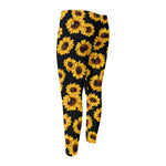 Black Sunflower Pattern Print Men's Compression Pants