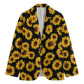 Black Sunflower Pattern Print Men's Cotton Blazer
