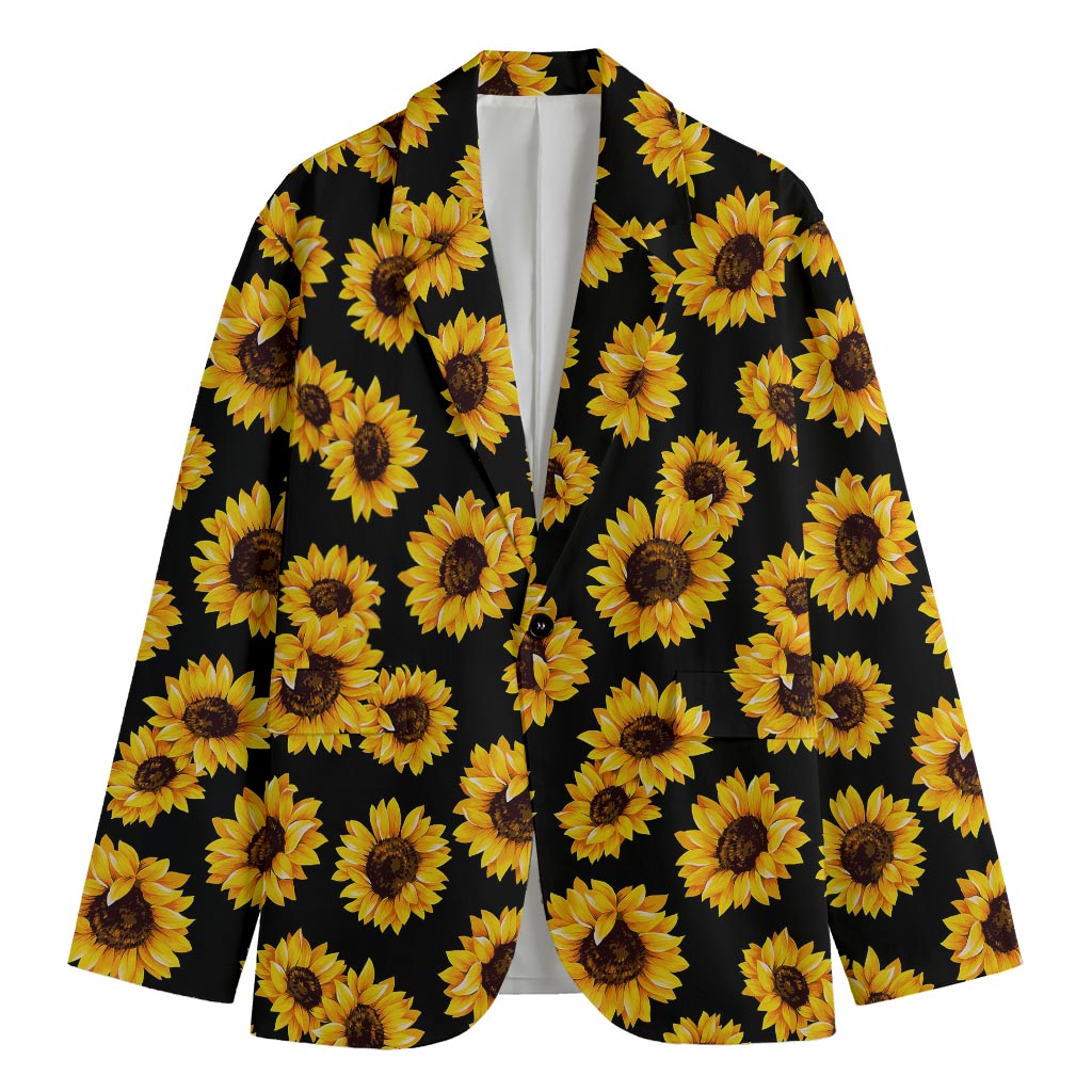 Black Sunflower Pattern Print Men's Cotton Blazer