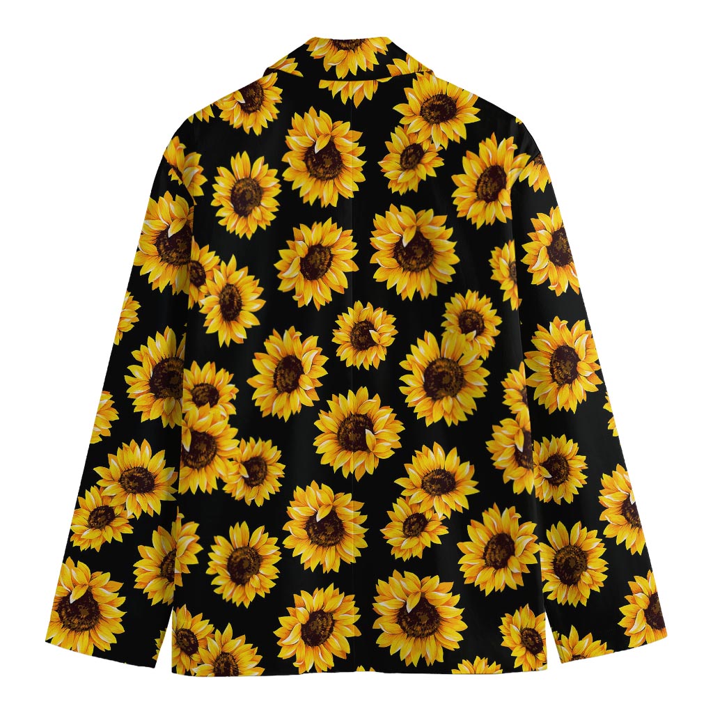 Black Sunflower Pattern Print Men's Cotton Blazer