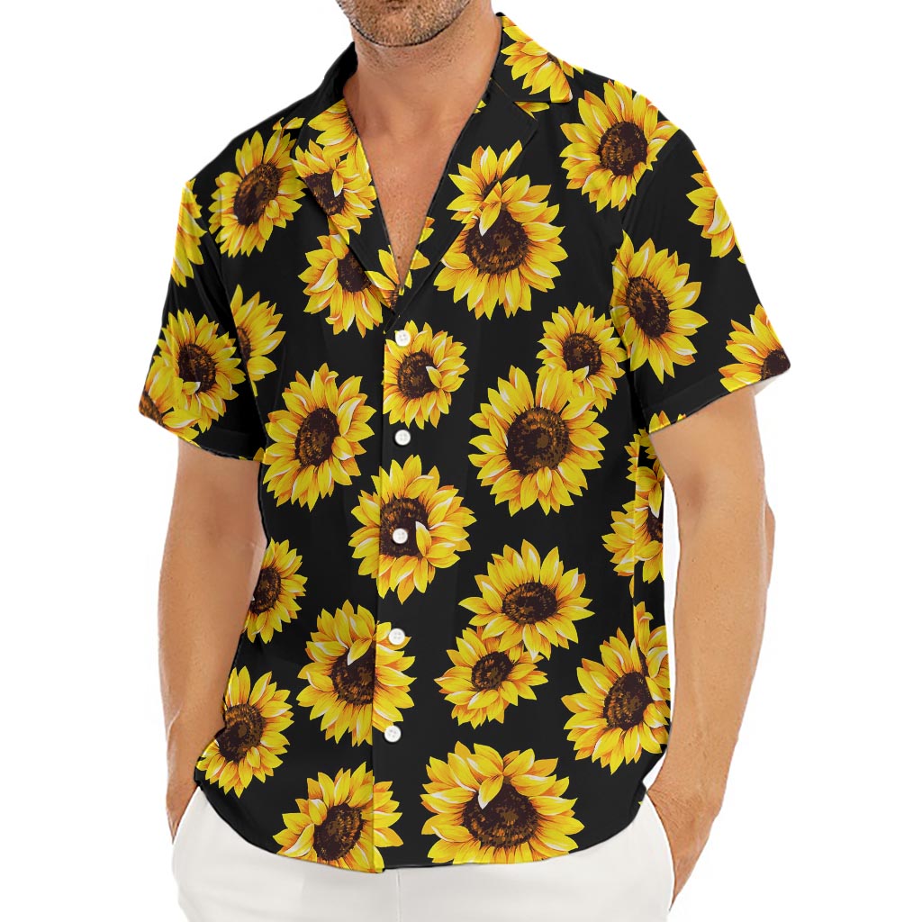 Black Sunflower Pattern Print Men's Deep V-Neck Shirt