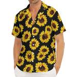 Black Sunflower Pattern Print Men's Deep V-Neck Shirt