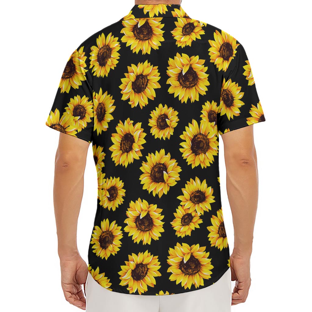 Black Sunflower Pattern Print Men's Deep V-Neck Shirt
