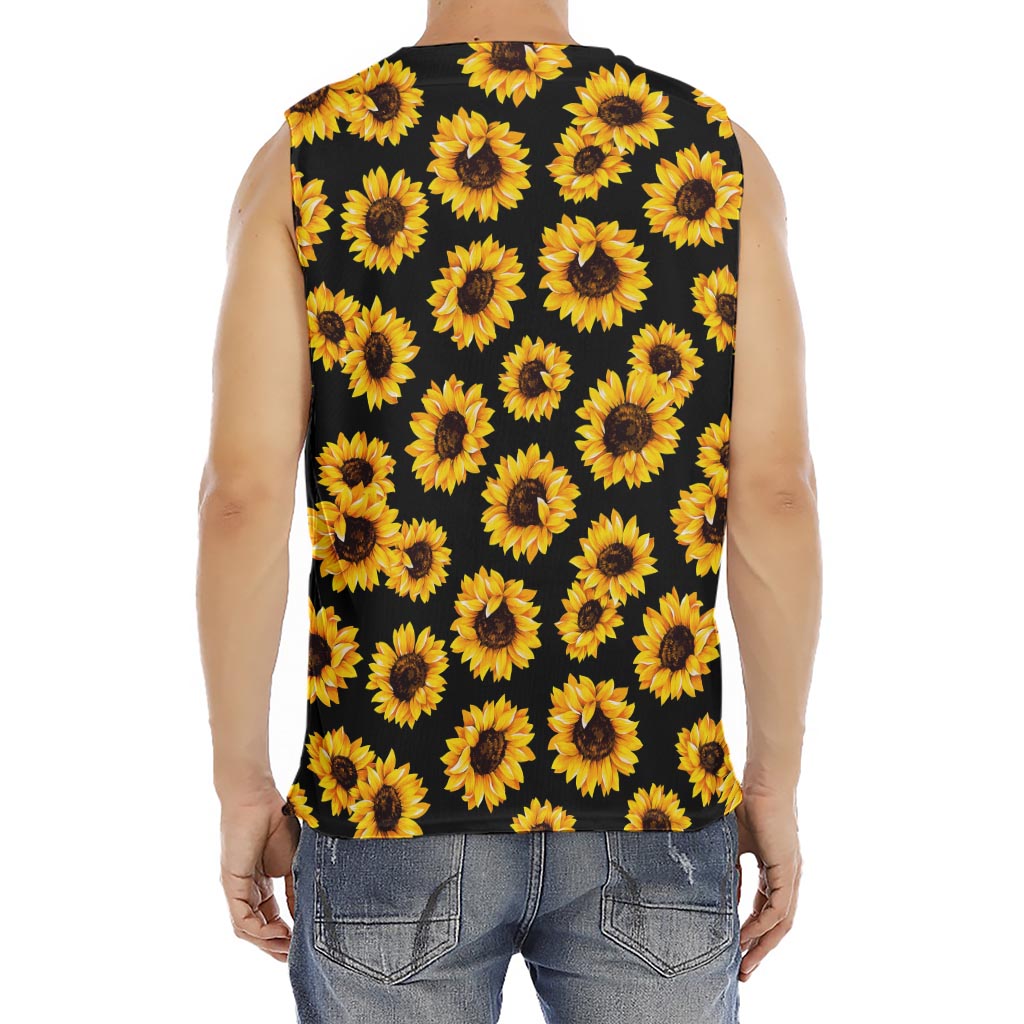 Black Sunflower Pattern Print Men's Fitness Tank Top