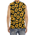 Black Sunflower Pattern Print Men's Fitness Tank Top