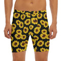 Black Sunflower Pattern Print Men's Long Boxer Briefs