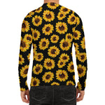 Black Sunflower Pattern Print Men's Long Sleeve Rash Guard