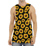 Black Sunflower Pattern Print Men's Muscle Tank Top