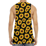 Black Sunflower Pattern Print Men's Muscle Tank Top