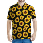 Black Sunflower Pattern Print Men's Polo Shirt