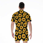 Black Sunflower Pattern Print Men's Rompers