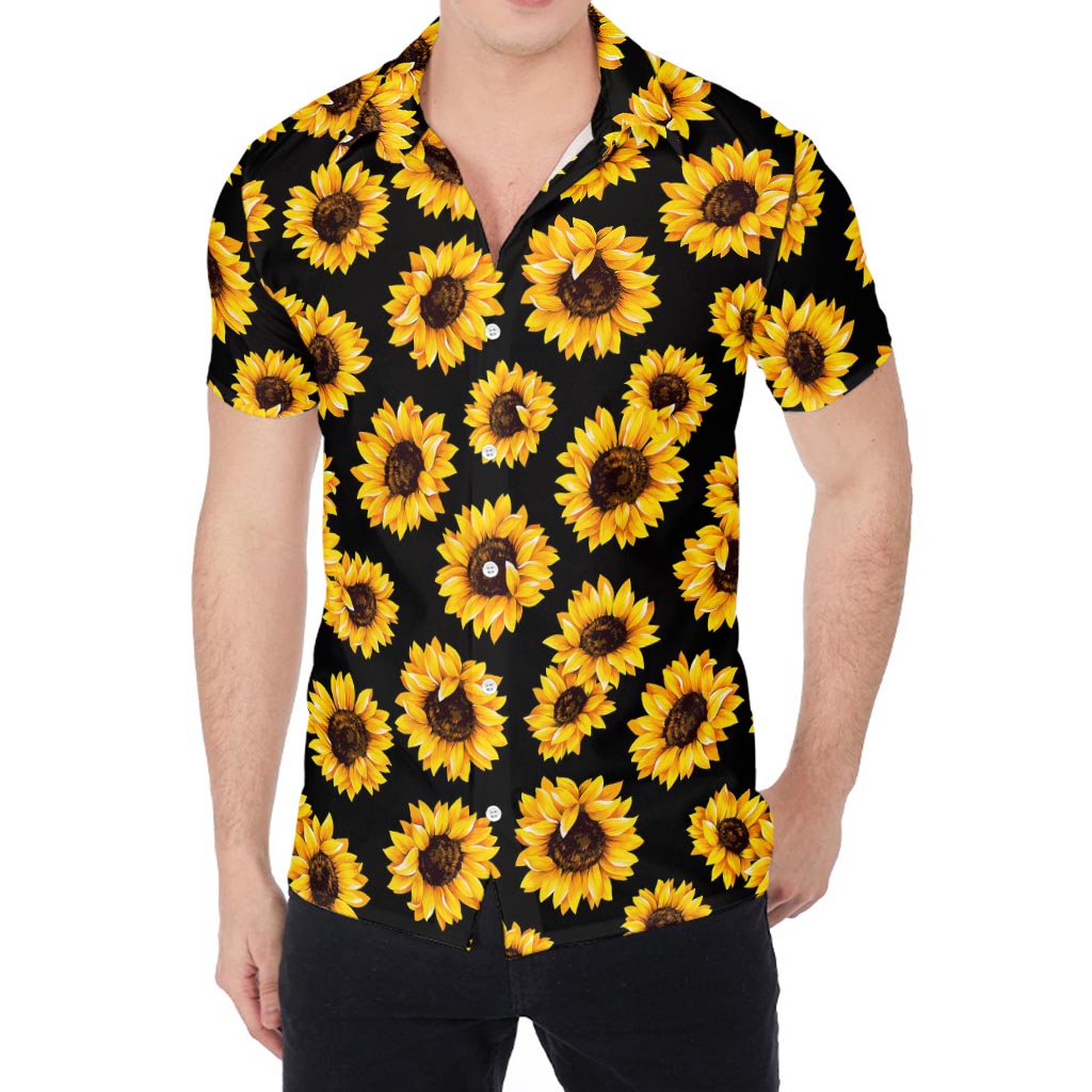 Black Sunflower Pattern Print Men's Shirt