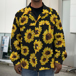 Black Sunflower Pattern Print Men's Shirt Jacket