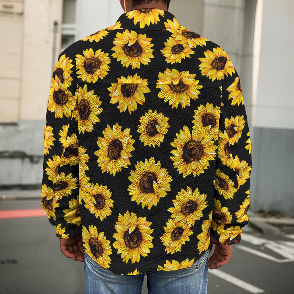 Black Sunflower Pattern Print Men's Shirt Jacket