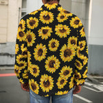 Black Sunflower Pattern Print Men's Shirt Jacket