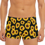 Black Sunflower Pattern Print Men's Short Boxer Briefs